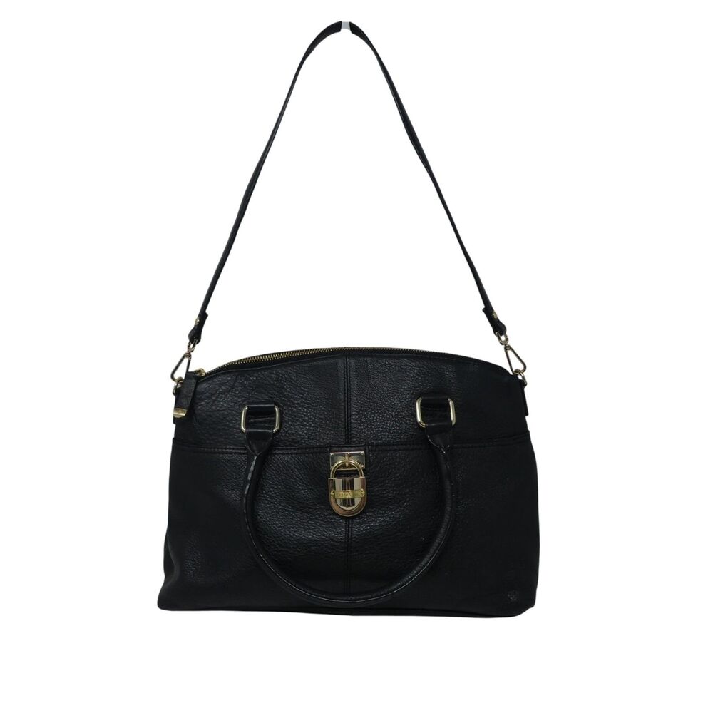 Calvin Klein Black Leather Gold‎ Lock Satchel Shoulder Bag Purse